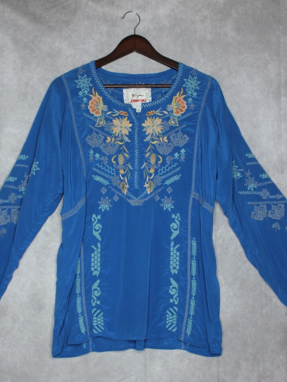 Biya by Johnny Was Silk Raisa Blouse in Snorkel Blue Size Medium